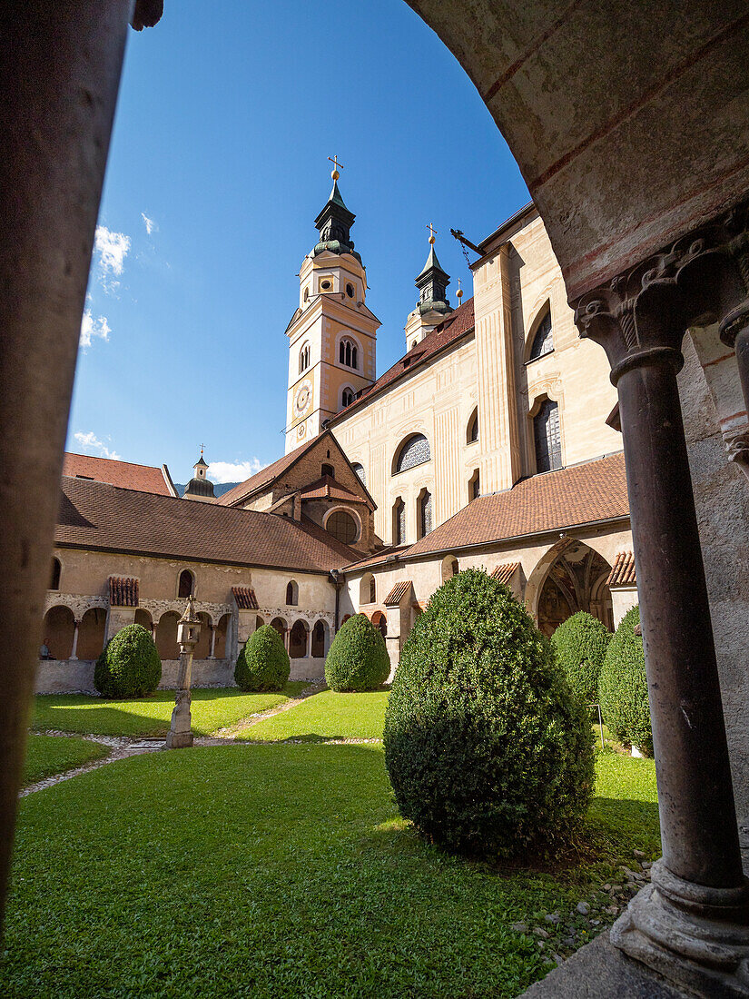 Cathedral cloister with cathedral and inner courtyard, Cathedral, Brixen, South Tyrol, Italy