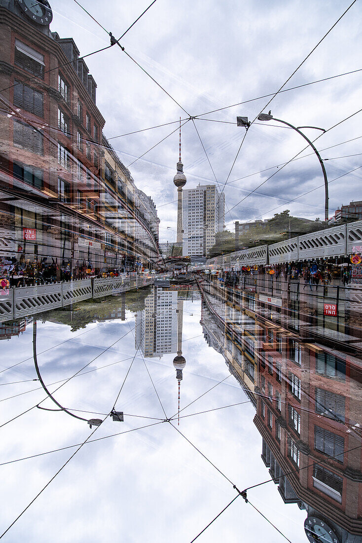 Double exposure view from Hackescher Markt in Berlin, Germany.