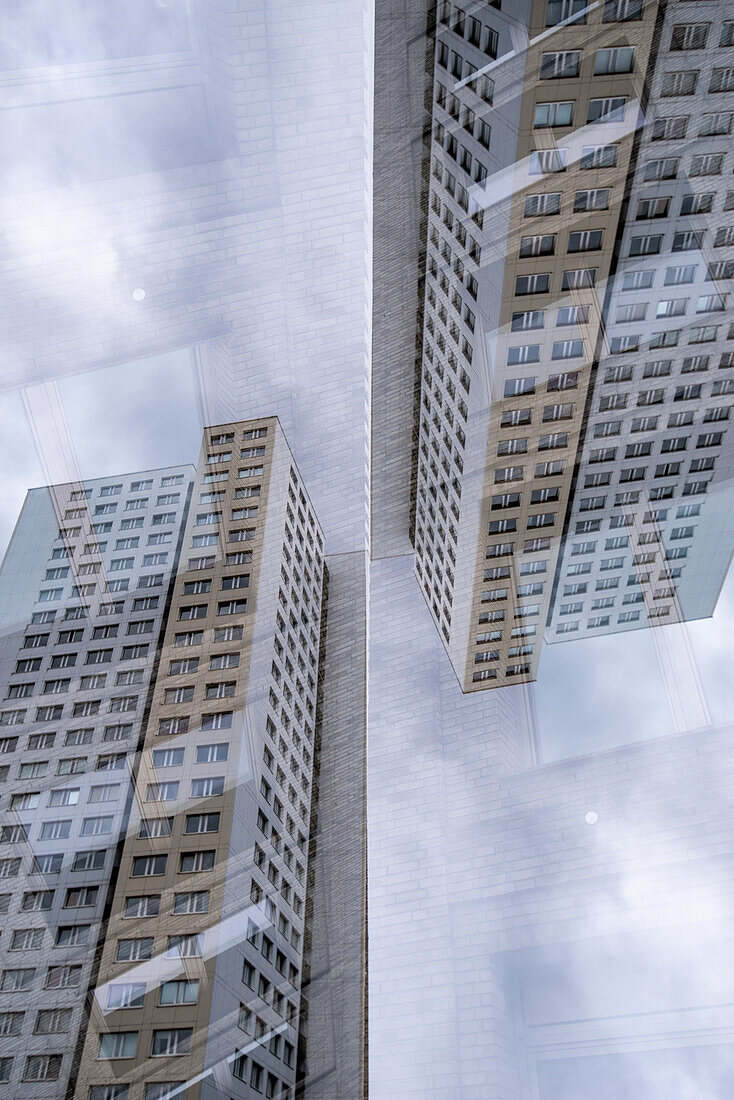 Double exposure of high risews in Berlin, Germany.