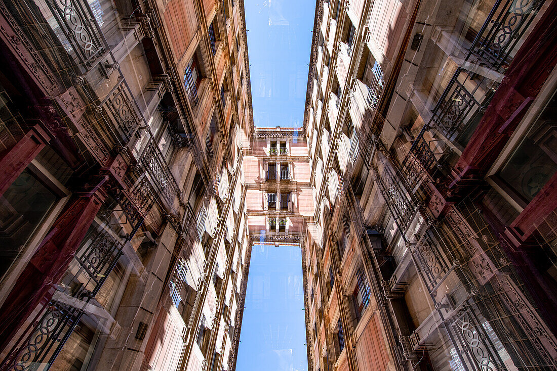Double exposure of residential buildings in the  downtown El Gotic area of Barcelona, Spain.