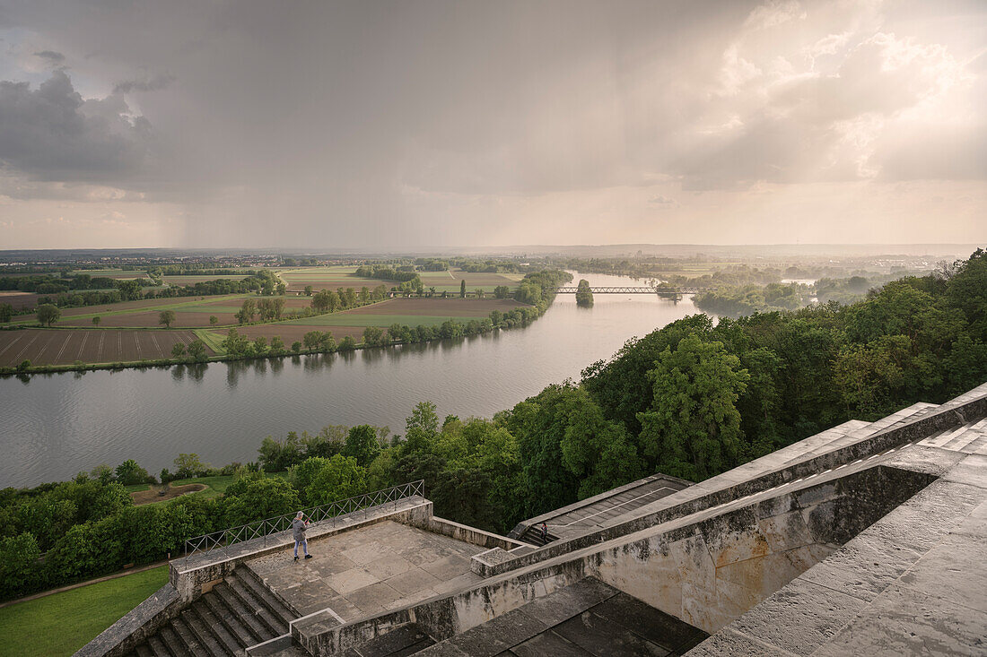 View of the Danube from the Walhalla Memorial in Donaustauf near Regensburg after a thunderstorm, Upper Palatinate, Lower Bavaria, Bavaria, Germany