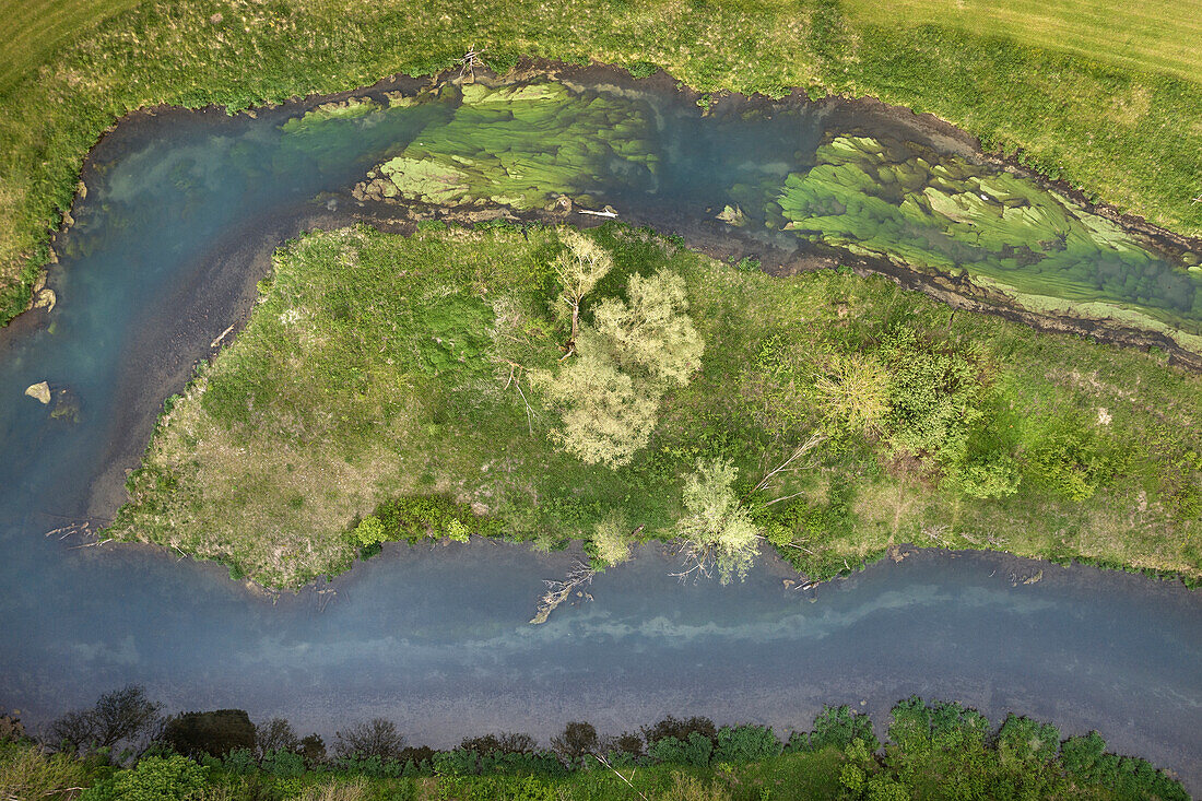 the Brenz (river) in the Eselsburg Valley, Baden-Württemberg, Germany, aerial photograph