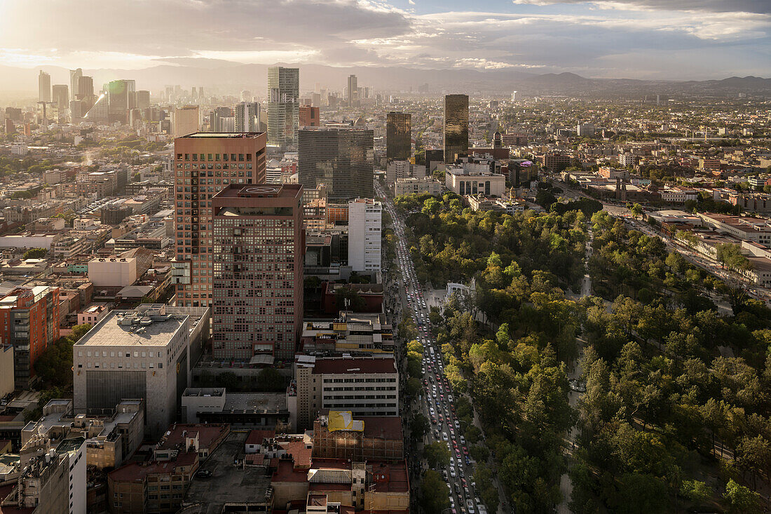 Panoramic view from the Museo de la Torre Latinoamericana looking west, Mexico City, Mexico, North America, Latin America, UNESCO World Heritage