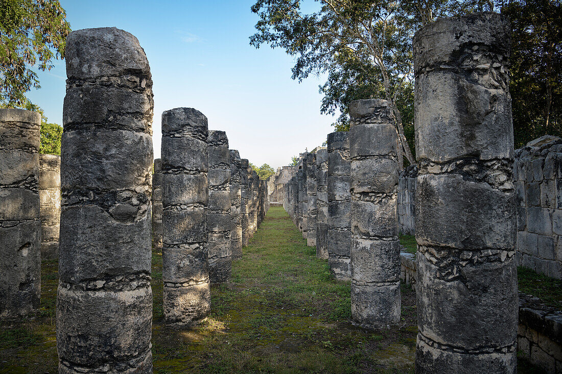 Column of columns at the Warrior's Temple (El Templo de los Guerreros), ruined city of Chichén-Itzá, Yucatán, Mexico, North America, Latin America, UNESCO World Heritage Site