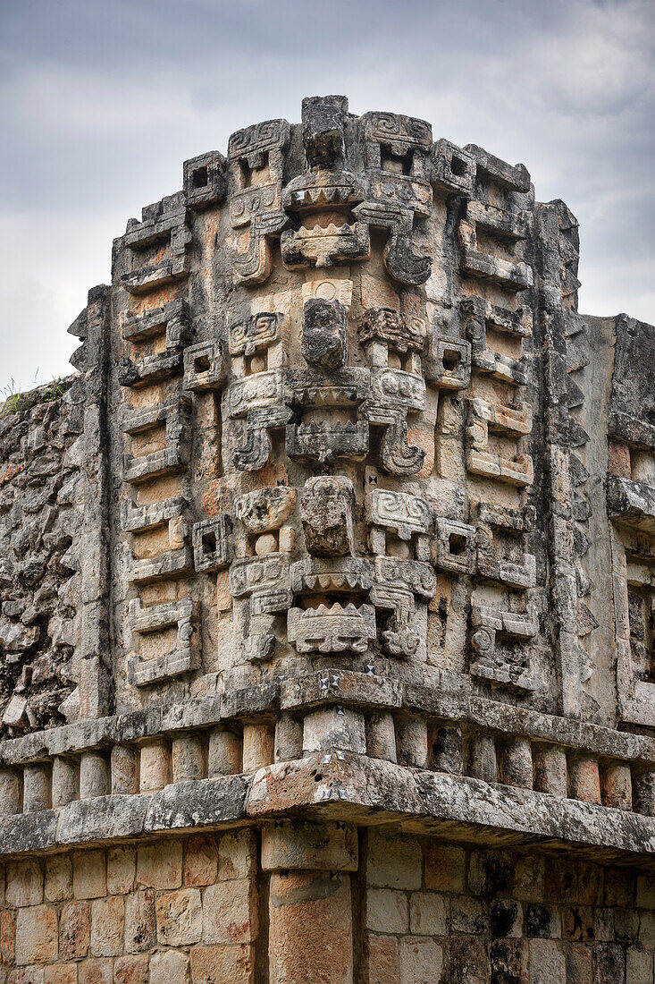 Detail of the facade of a temple in Labná, ruined city of the Maya on the Ruta Puuc, Mexico, North America, Latin America