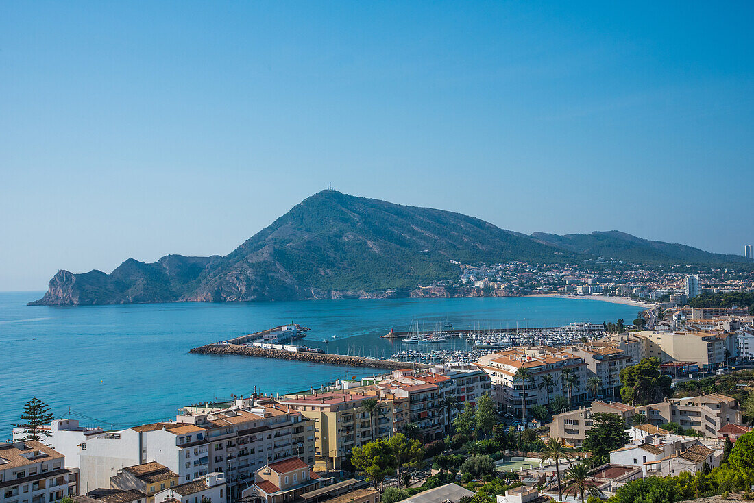 Altea view from Kirchberg on port with Sierra Helada in background, Costa Blanca Spain