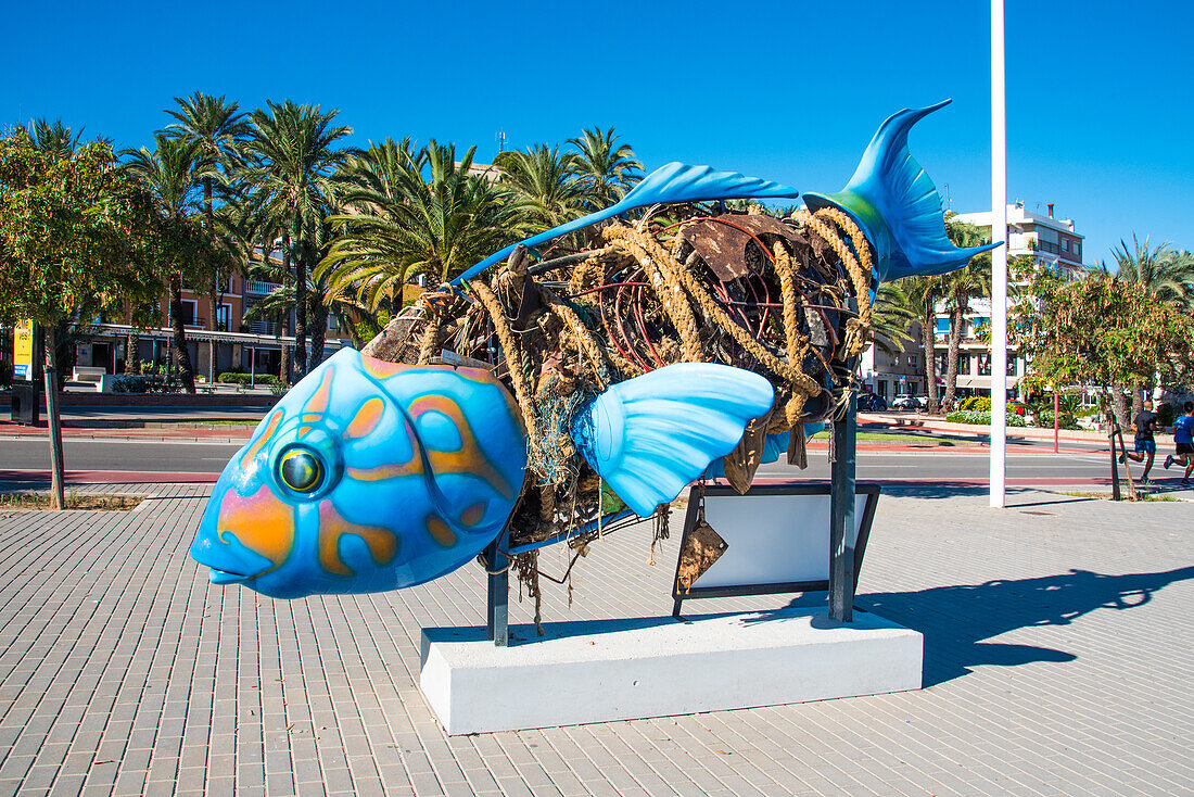 Denia, Costa Blanca, memorial at the port about sea pollution, Spain