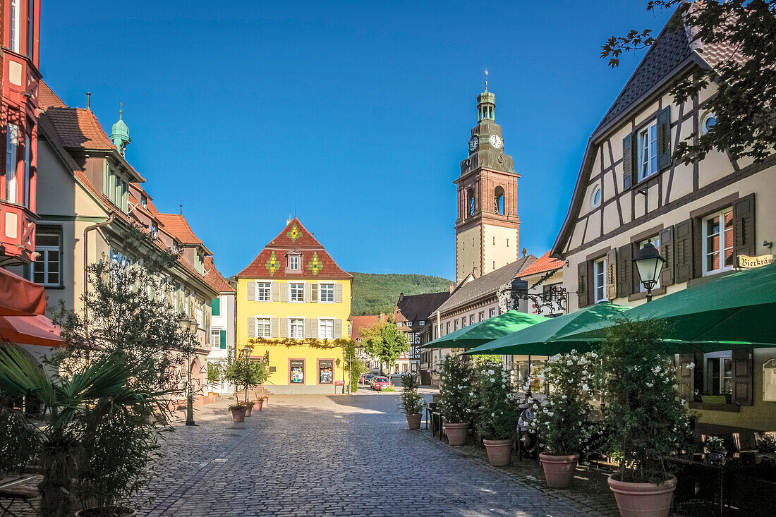 Historical houses on the market square of Haslach in the Kinzig Valley, Black Forest, Baden-Württemberg, Germany