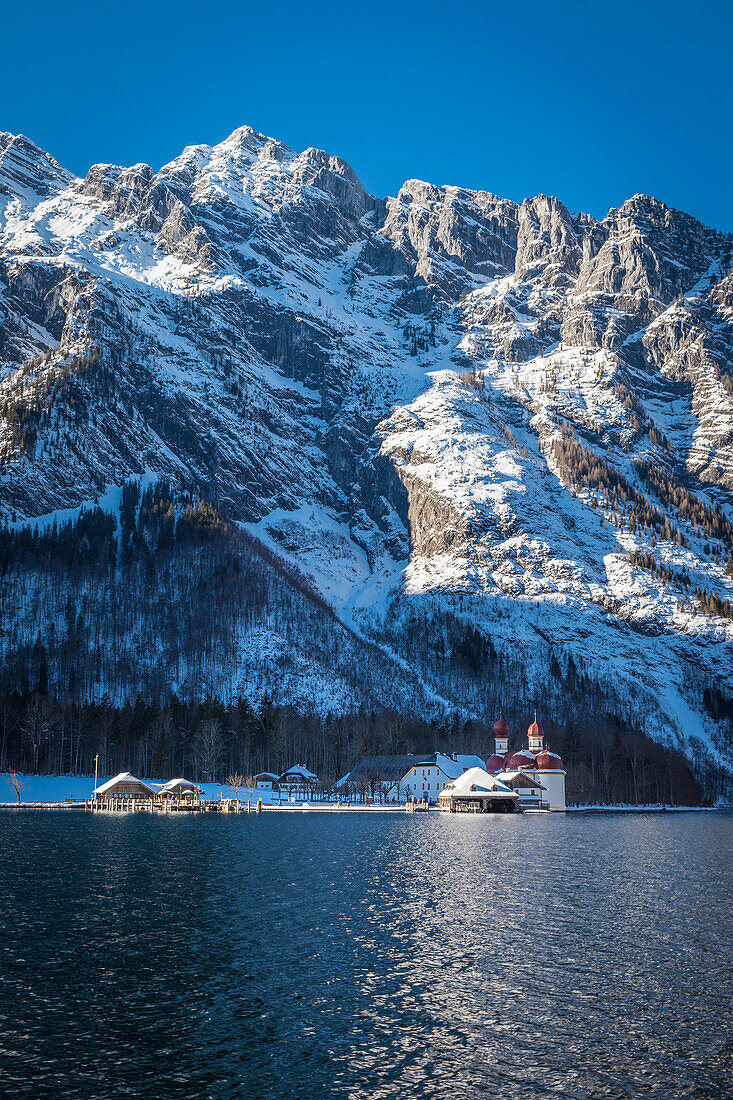 Pilgrimage Church of St. Bartholomä at Koenigssee, Upper Bavaria, Bavaria, Germany