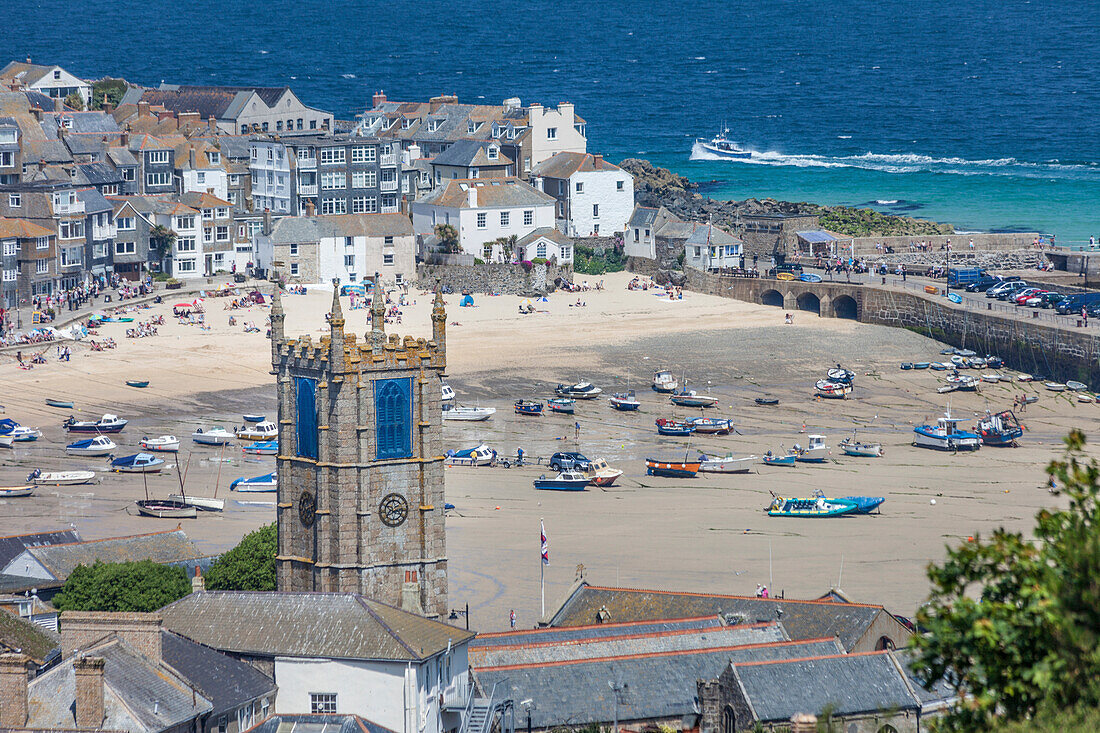 St Ives Harbor at low tide, Cornwall, England