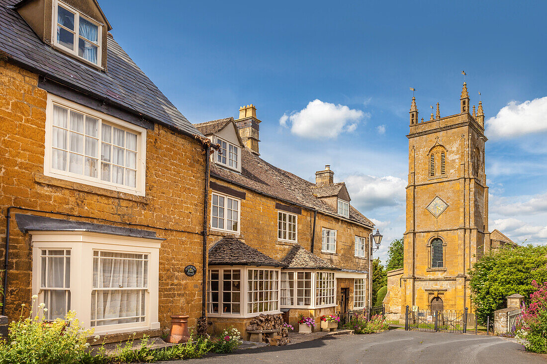 Church square in the village of Blockley, Cotswolds, Gloucestershire, England