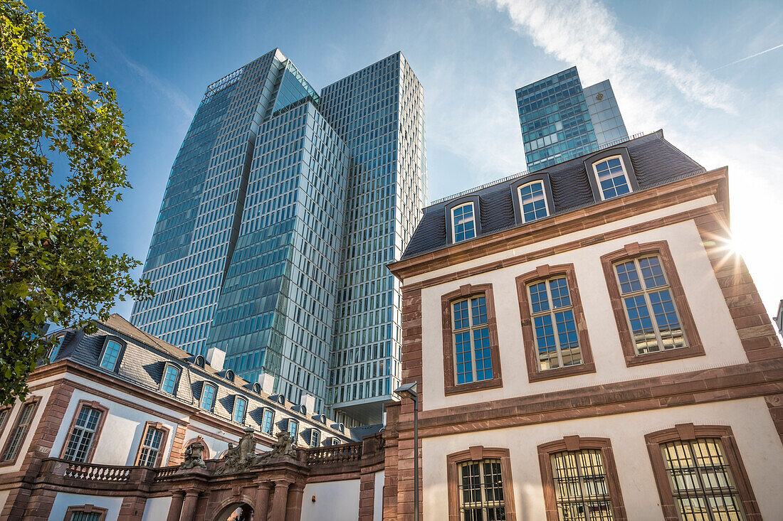 Historic and modern architecture at Thurn-und-Taxis-Platz, Frankfurt, Hesse, Germany