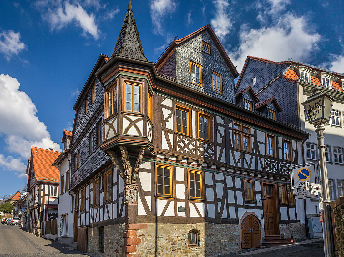 Half-timbered houses in the old town of Kronberg, Taunus, Hesse, Germany