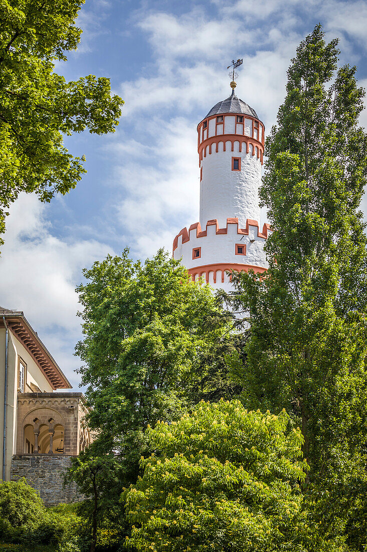 Castle Park of Bad Homburg vor der Höhe with the White Tower, Taunus, Hesse, Germany