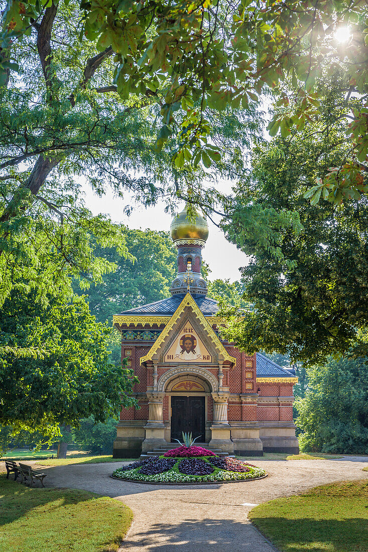 Russian chapel in the spa gardens of Bad Homburg vor der Höhe, Taunus, Hesse, Germany