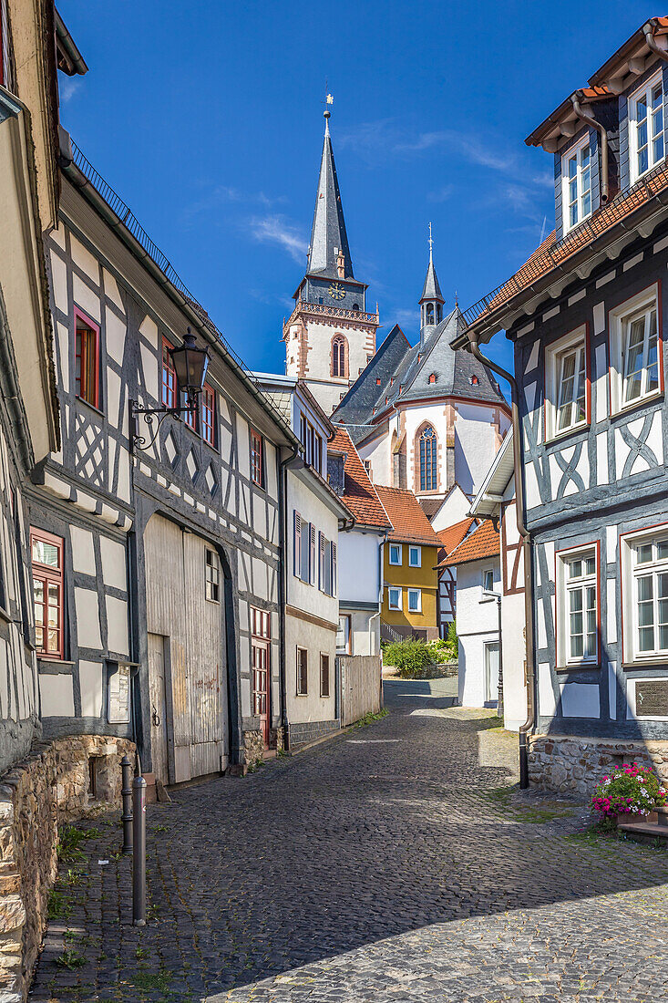 Old town and Church of St. Ursula in Oberursel, Taunus, Hesse, Germany