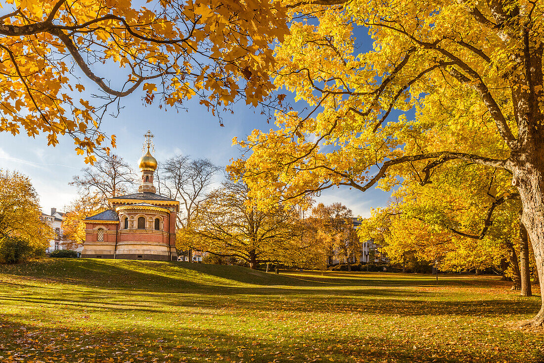 Russische Kirche im Kurpark von Bad Homburg vor der Höhe, Taunus, Hessen, Deutschland