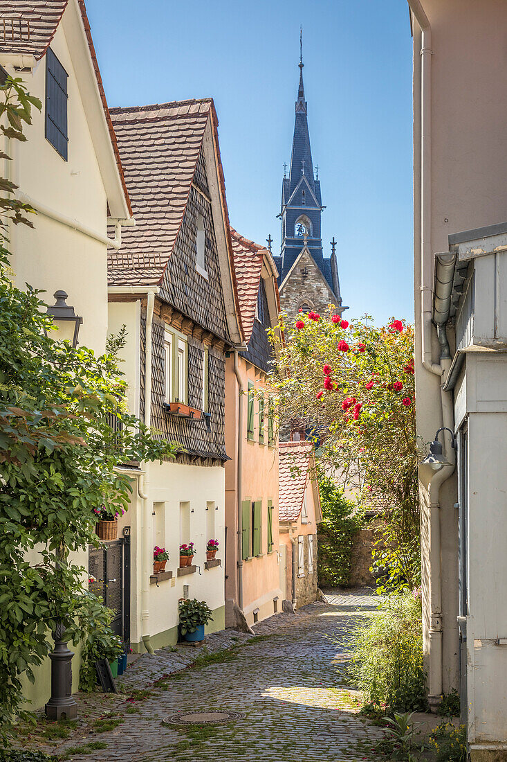 Alley in the old town of Kronberg, Taunus, Hesse, Germany