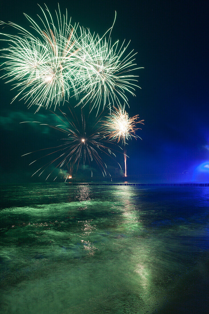 Fireworks at the beach of Zingst, Mecklenburg-West Pomerania, Northern Germany, Germany