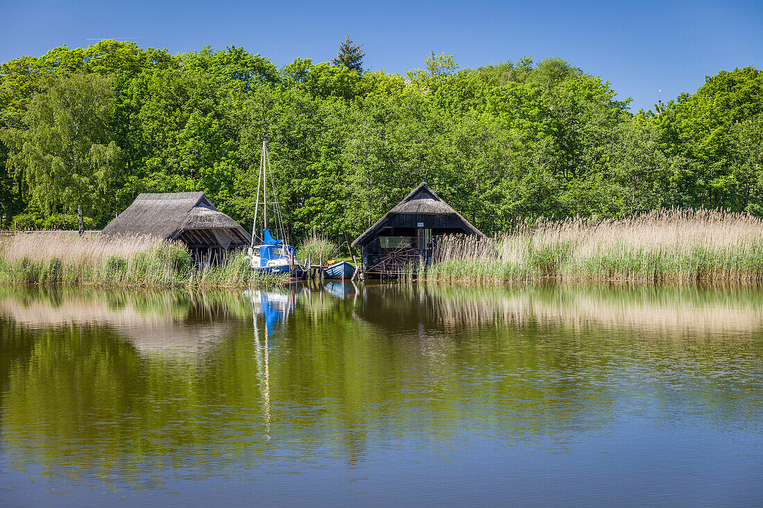 Boathouse in the port of Prerow, Mecklenburg-West Pomerania, Northern Germany, Germany