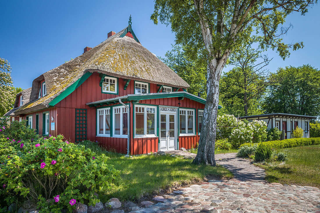 Historic thatched cottage in Prerow, Mecklenburg-West Pomerania, Northern Germany, Germany