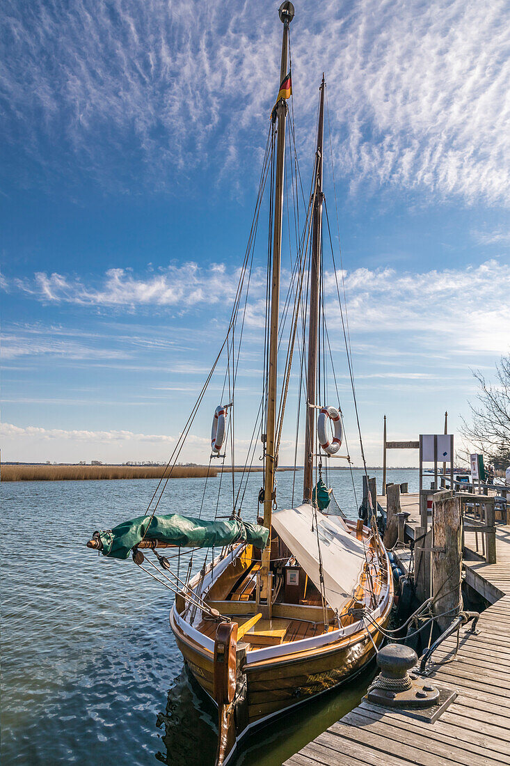 Segelboot im Boddenhafen von Zingst, Mecklenburg-Vorpommern, Norddeutschland, Deutschland