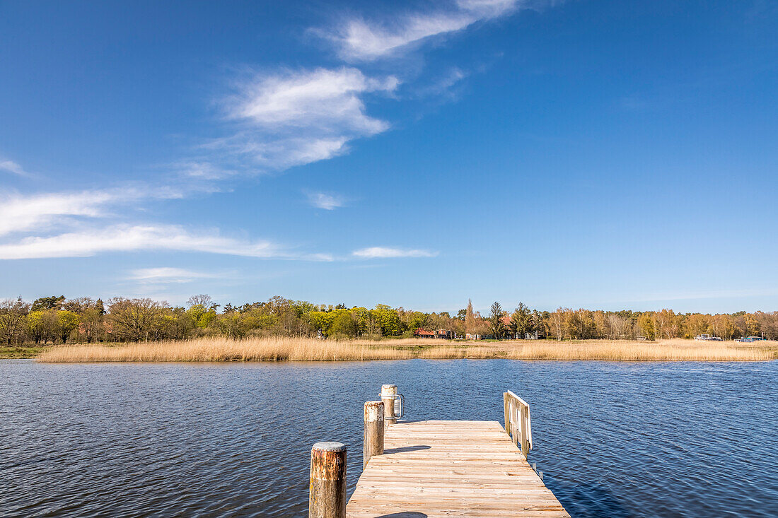 Landing stage in the Boddenhafen of Prerow, Mecklenburg-West Pomerania, North Germany, Germany