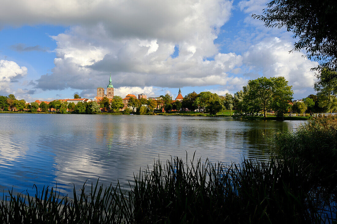 View of the old town of the World Heritage and Hanseatic City of Stralsund from Knieperteich, Mecklenburg-West Pomerania, Germany