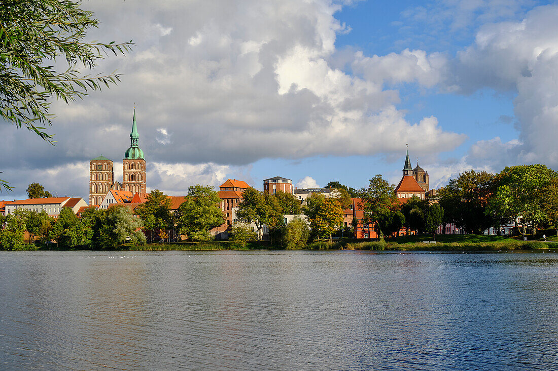 View of the old town of the World Heritage and Hanseatic City of Stralsund from Knieperteich, Mecklenburg-West Pomerania, Germany