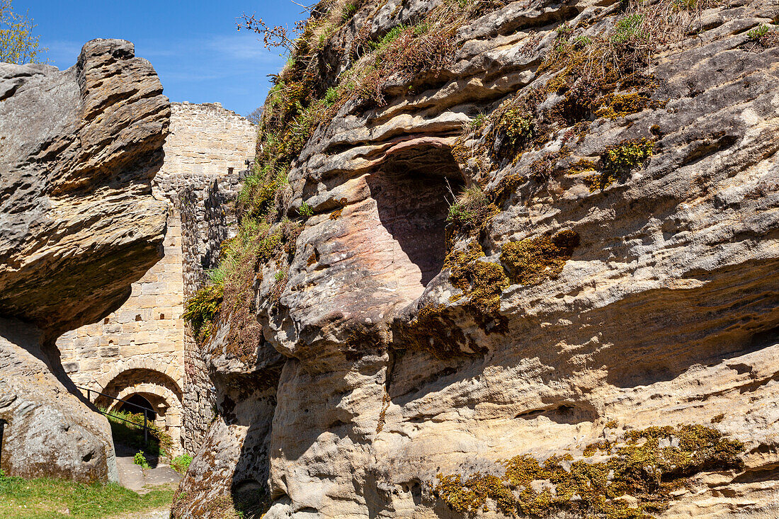 Ruine der Nordburg Lichtenstein in Lichtenstein, Naturpark Haßberge, Landkreis Hassberge, Unterfranken, Franken, Bayern, Deutschland