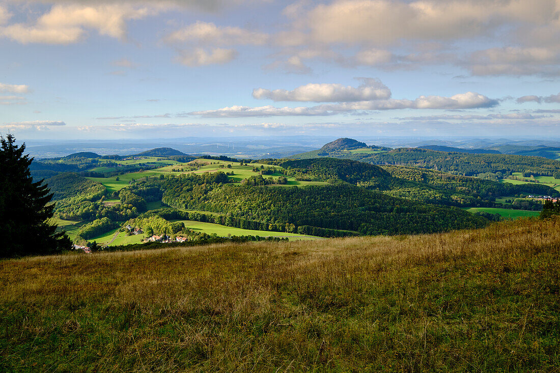 View from the Abtsrodaer Kuppe to the Milseburg in the Rhön in autumn, Rhön Biosphere Reserve, Hesse, Germany