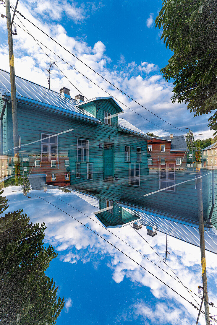 Large green wooden house in Tartu, Estonia.