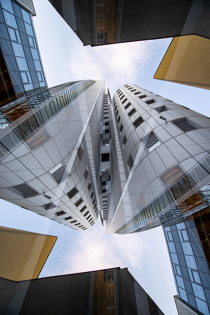 Double exposure of a modern building in Vienna, Austria, as seen from the Lilienbrunngasse.