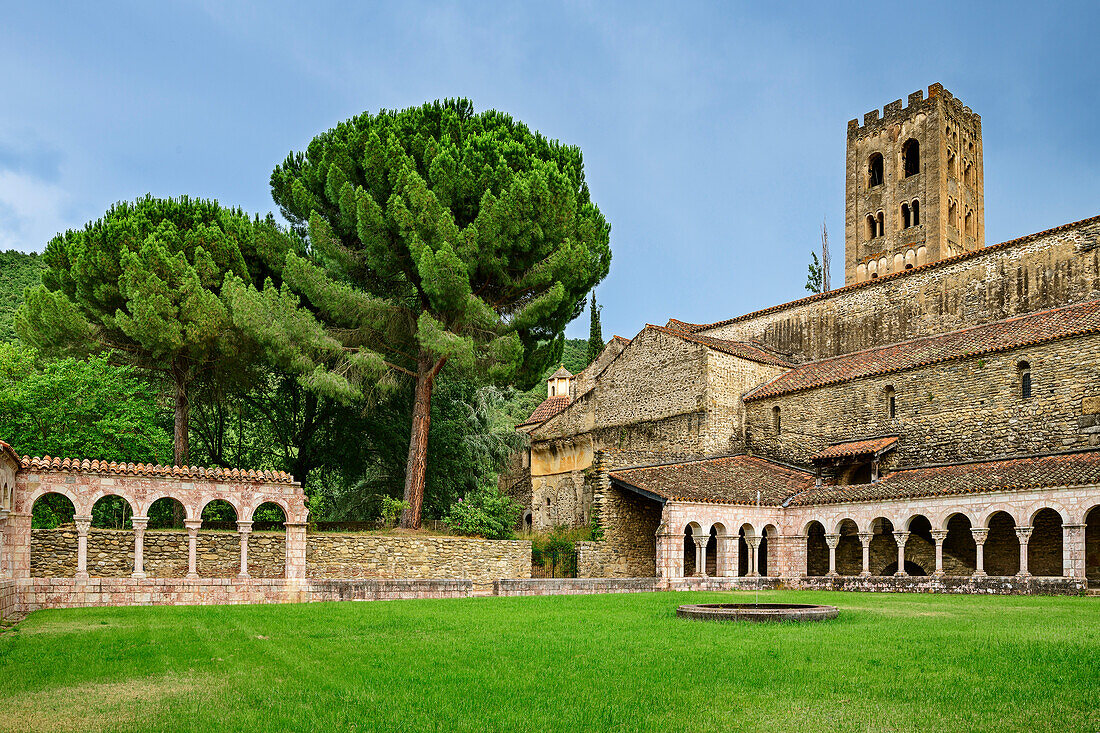 Romanesque cloister of the Saint Michel de Cuxa monastery, Abbaye Saint Michel de Cuxa, Prades, Pyrenees, France