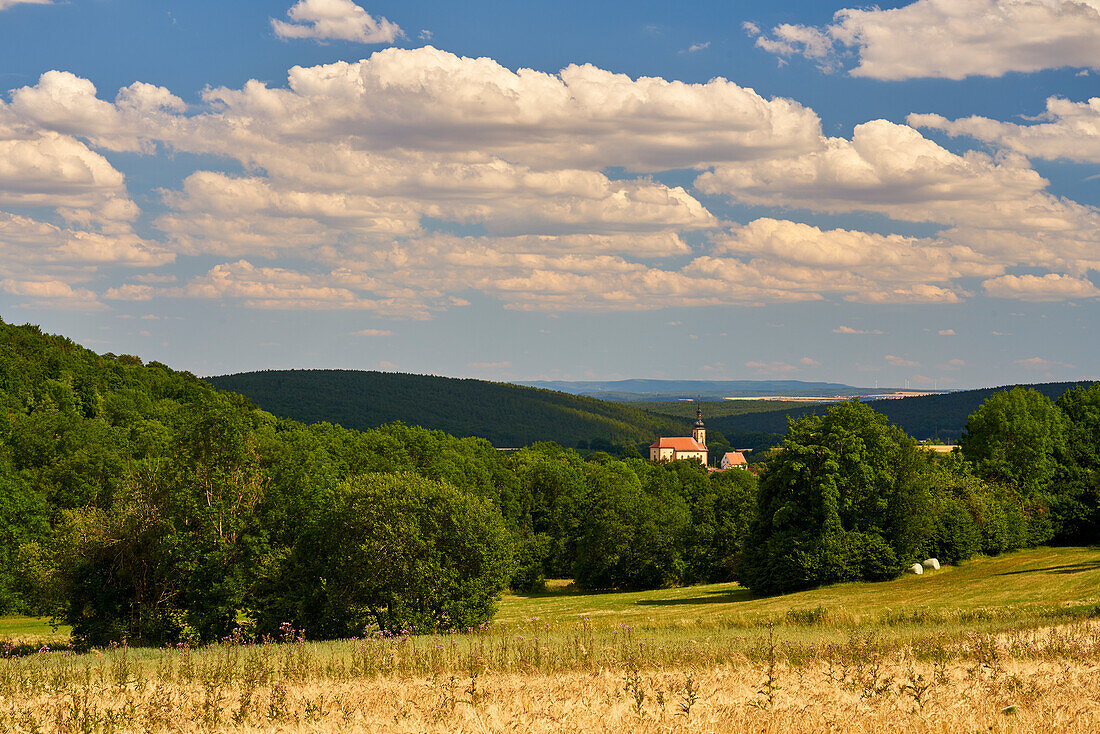 Church of St. Kilian in the Oberelsbach market, Rhön biosphere reserve, Rhön-Grabfeld district, Lower Franconia, Bavaria, Germany