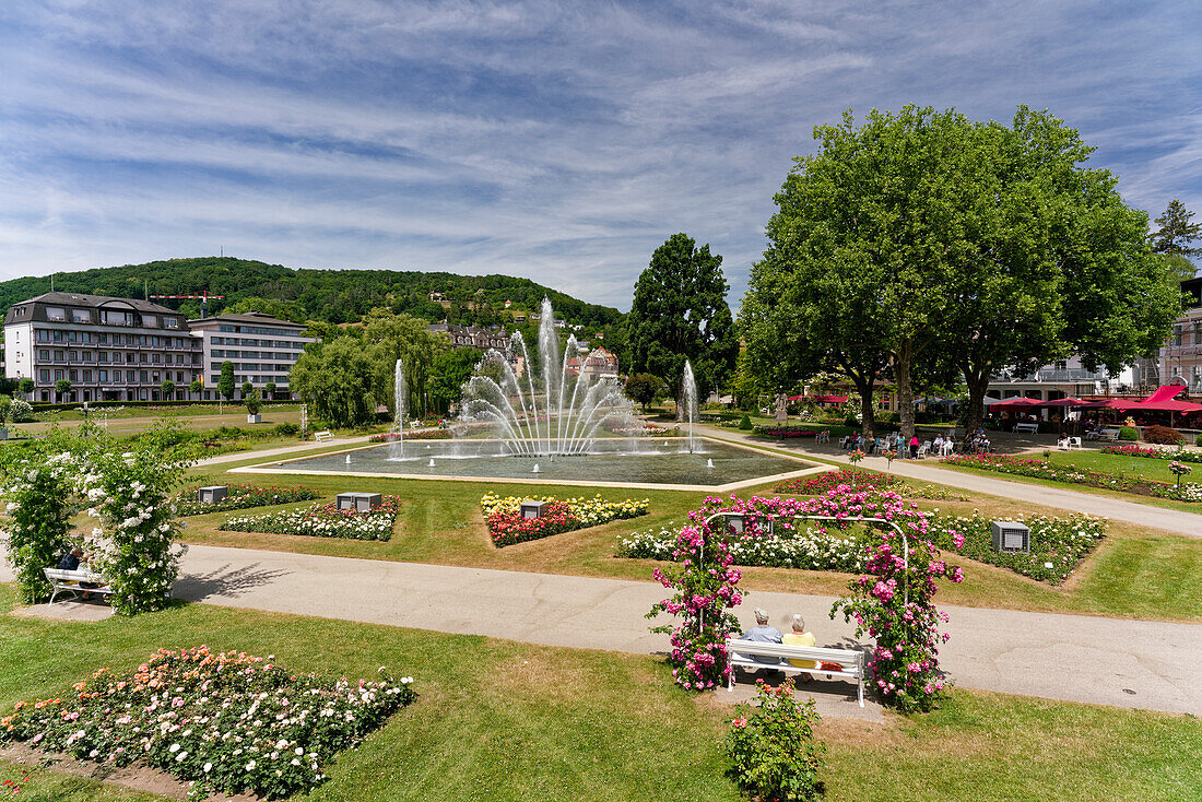 Spa park and rose garden in the state spa of Bad Kissingen, Lower Franconia, Franconia, Bavaria, Germany