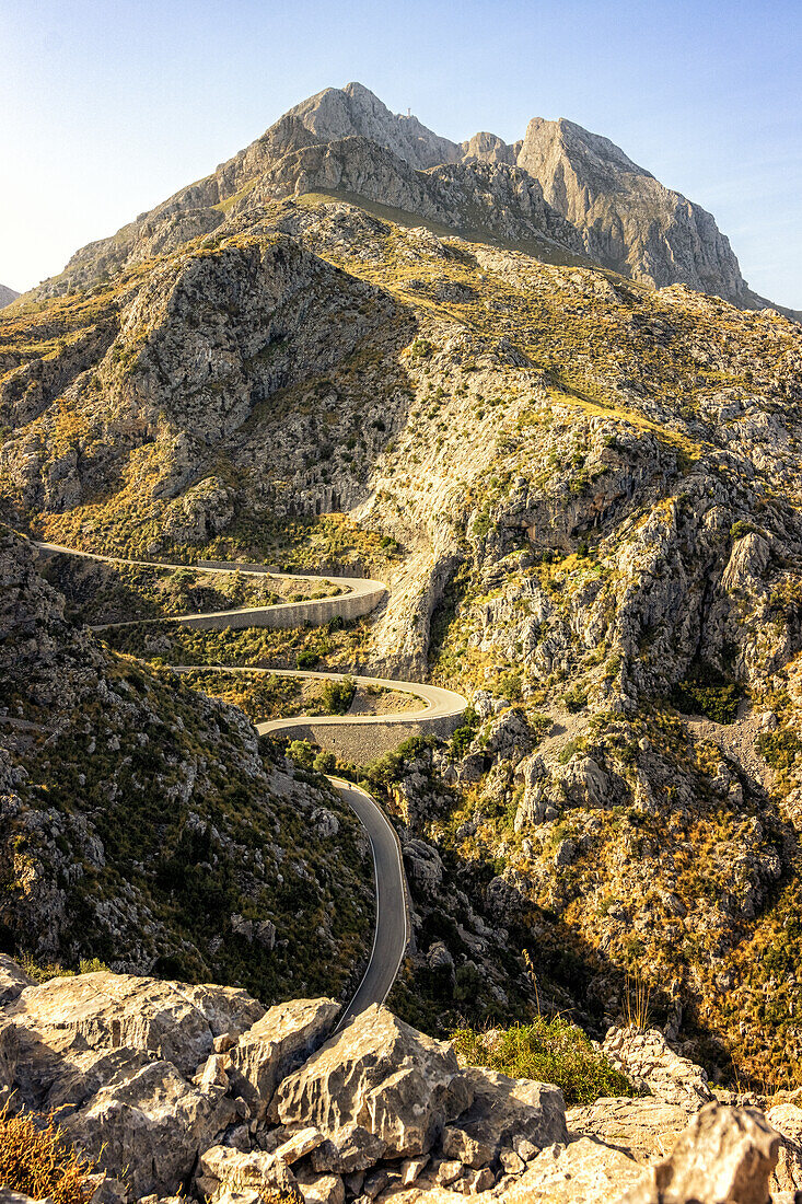 Serpentinenstrasse, Escorca, Serra de Tramuntana, Nordküste, Mallorca, Spanien