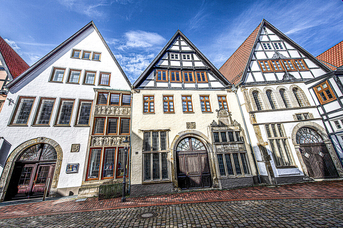 Museumszeile in der oberen Altstadt von Minden, Nordrhein-Westfalen, Deutschland