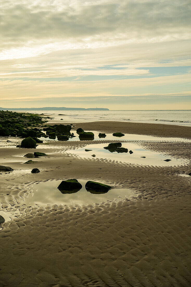 The beach at the Cap Blanc Nez chalk cliffs near Escalles in France.