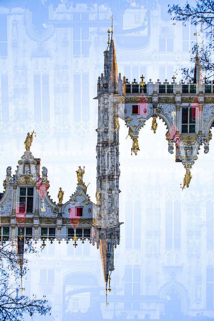 Double exposure of the Basilic of the Holy Blood in Bruges, Belgium, a pilgrimage site with holy relic.