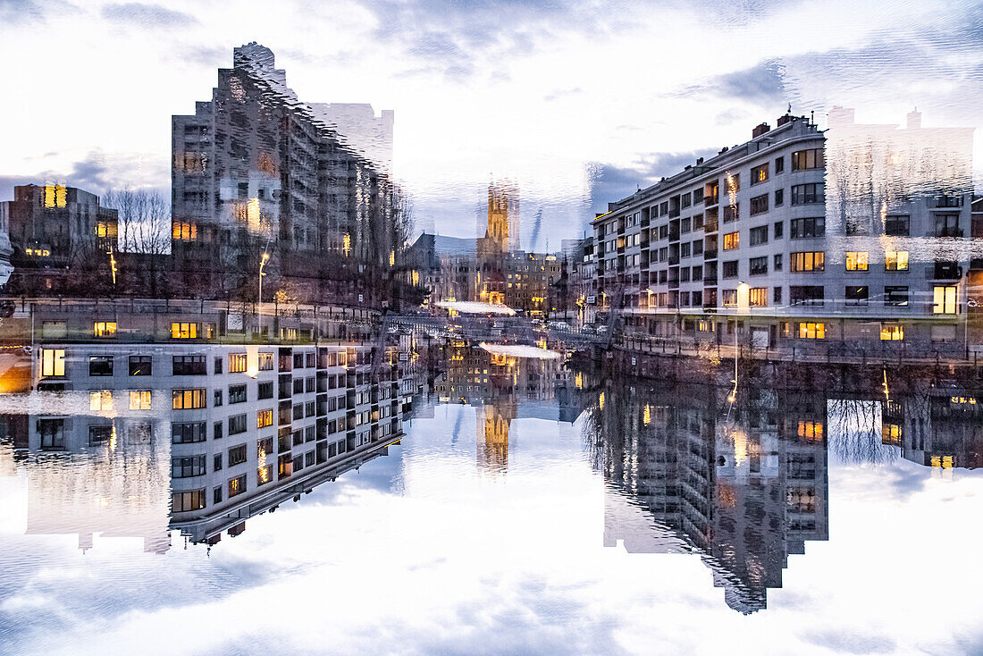 Double exposure of Ghent made from the Yacht harbour.