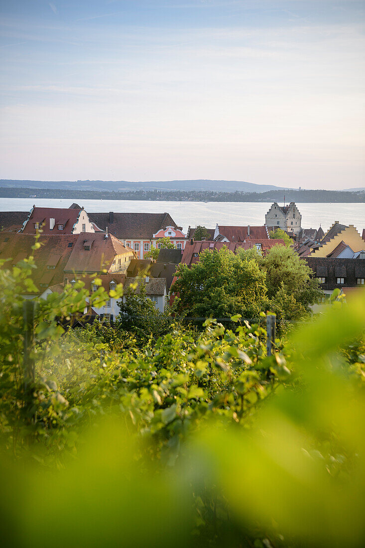 Blick vom Fürstenhäusel auf Neues Schloss von Meersburg und Alter Burg, Bodenseekreis, Bodensee, Baden-Württemberg, Deutschland, Europa