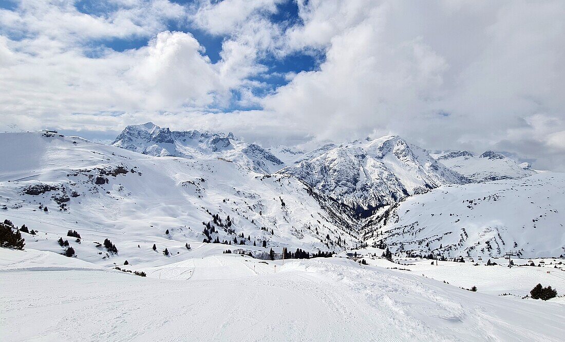 in Lech am Arlberg ski area, winter in Vorarlberg, Austria