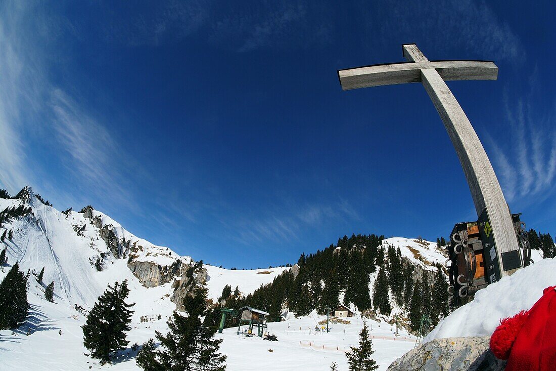 on the ideal slope in the Brauneck ski area near Lenggries, winter in Bavaria, Germany