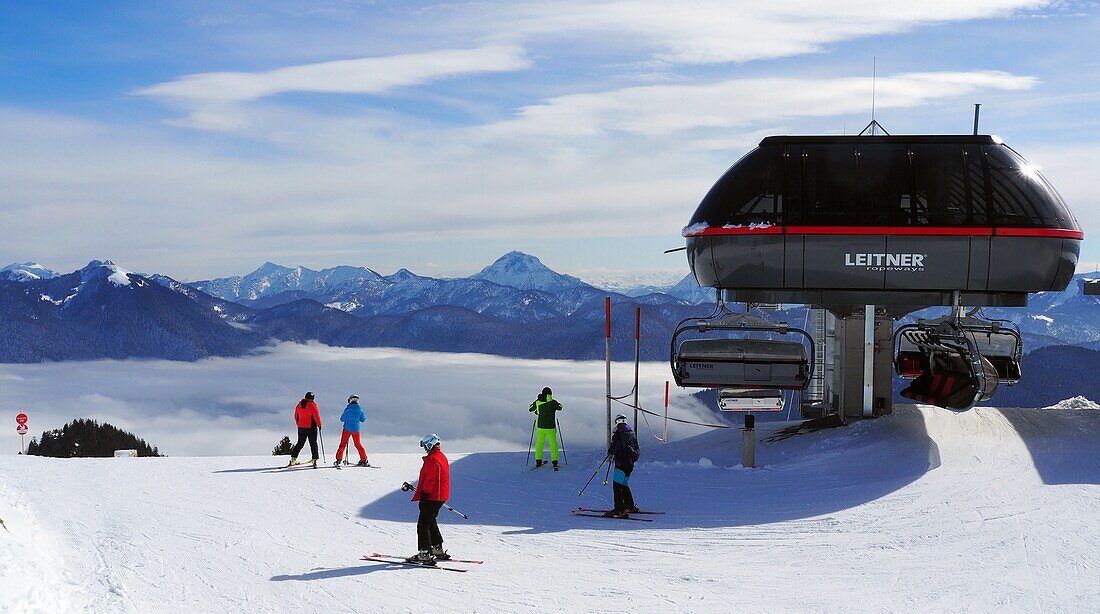 in the Brauneck ski area near Lenggries, winter in Bavaria, Germany