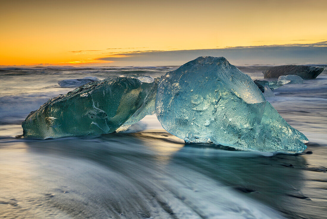Ice formations on the south coast of Iceland, Iceland.