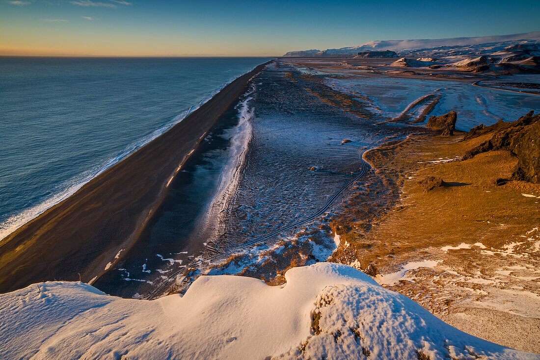 View of the black volcanic beach of Dyrhólaey, Iceland.