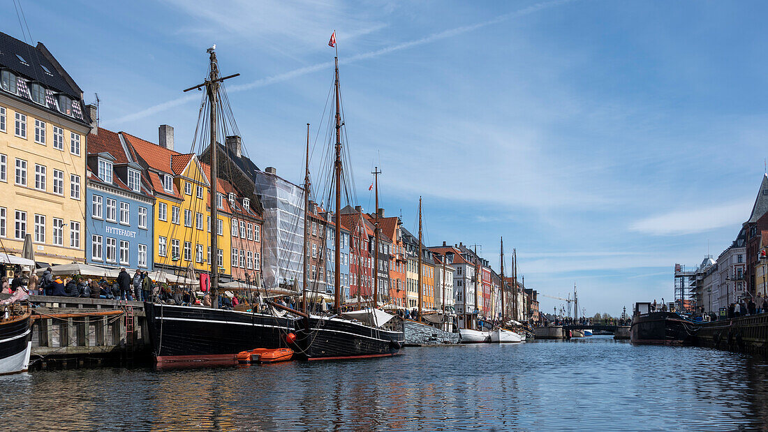 Colorful houses and sailing boats in Nyhavn, Copenhagen, Denmark