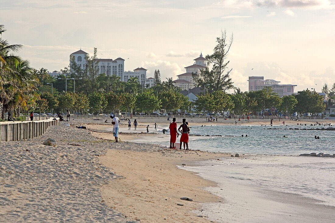 Goodman's Bay Park Beach with the Bahia Mar Resort and other hotels in the Skyline Heights neighborhood of Nassau, New Providence Island, The Bahamas