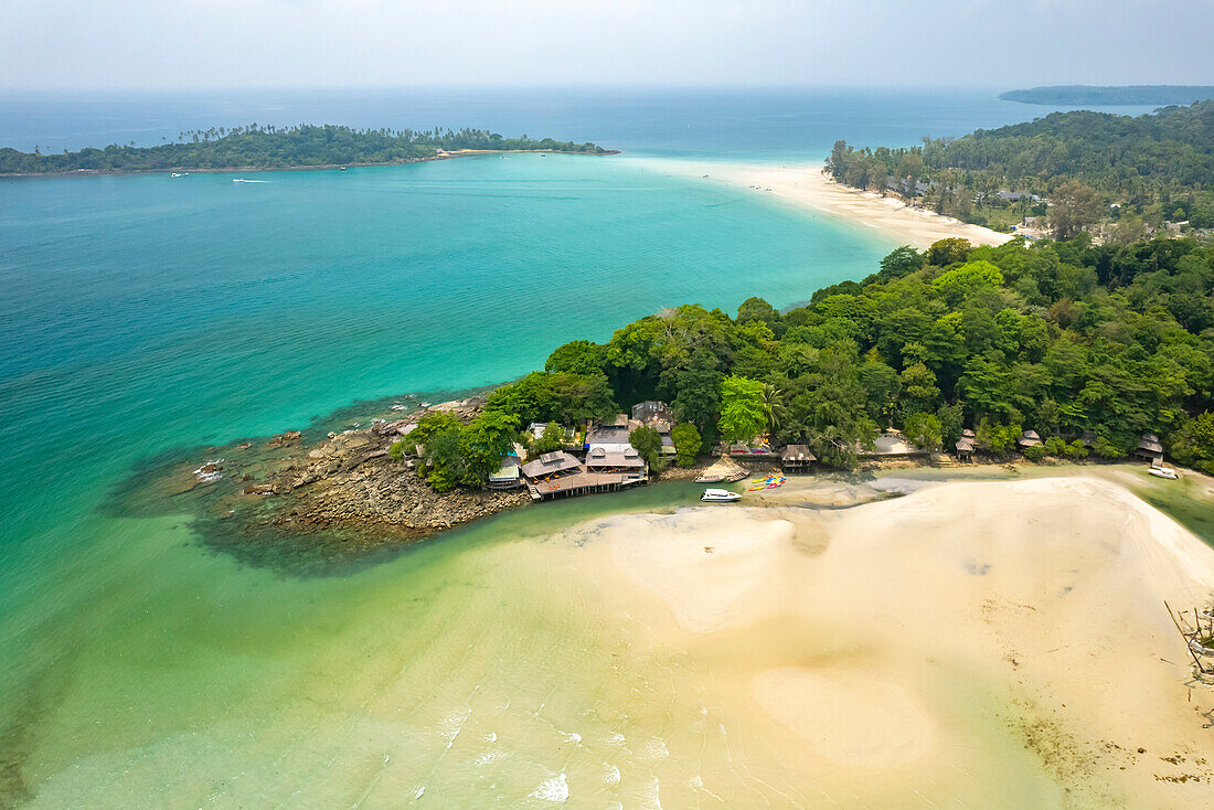 Aerial view of Captain Hook Resort on Khlong Yai Kee Beach and Khlong Han Beach Ko Kut or Koh Kood island in the Gulf of Thailand, Asia